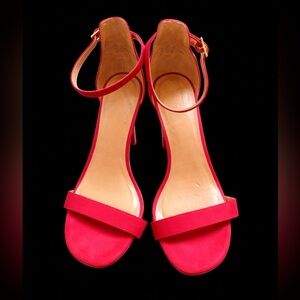 Material Girl Red Faux Suede Ankle Strap Heels Size 10 Open Toe Stiletto